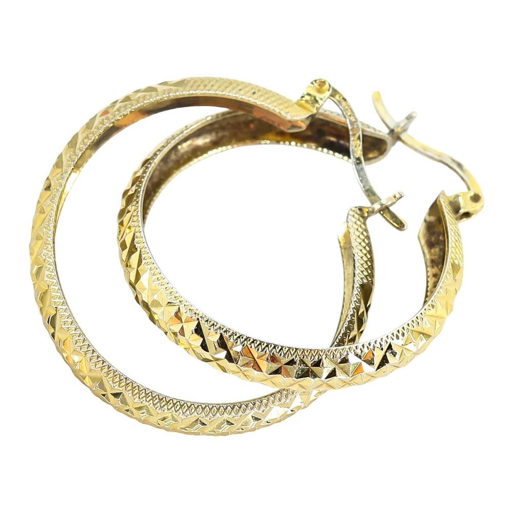 Large Hoop Earrings 925 Sterling Silver Vermeil 925 Turkey - Textured